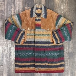Woolrich Southwest Wool Barn Chore Saddle Coat w. Suede Panels + Quilted Lining